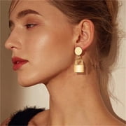 LORDGOLD Korean Women's Stud Earrings for Women 14K Yellow Gold Lock Earring Trend Earings Female Jewelry