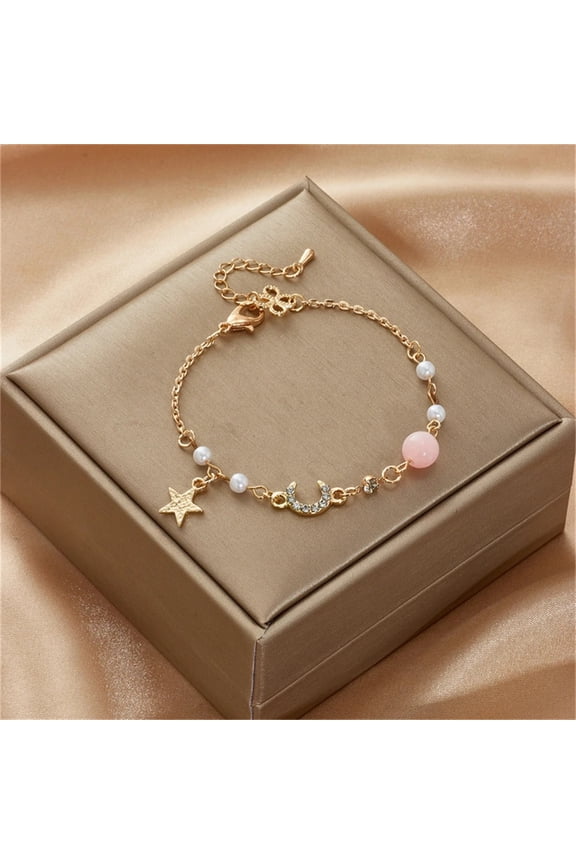 Korean Zircon Pearl Star Moon Bracelets For Women Cute Elegant Bow Adjustable Bracelet Bangle Girls Fashion Jewelry Party Gift