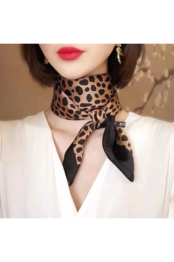 Korean cashew silk scarf for women, leopard print silk scarf, faux silk neck scarf, elegant and fashionable four-season printed scarf