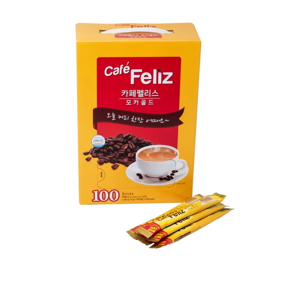 Korean coffe Cafe Feliz Mocha Gold Instant Coffee Mix, 0.42oz(12g) per Stick, 100 Sticks