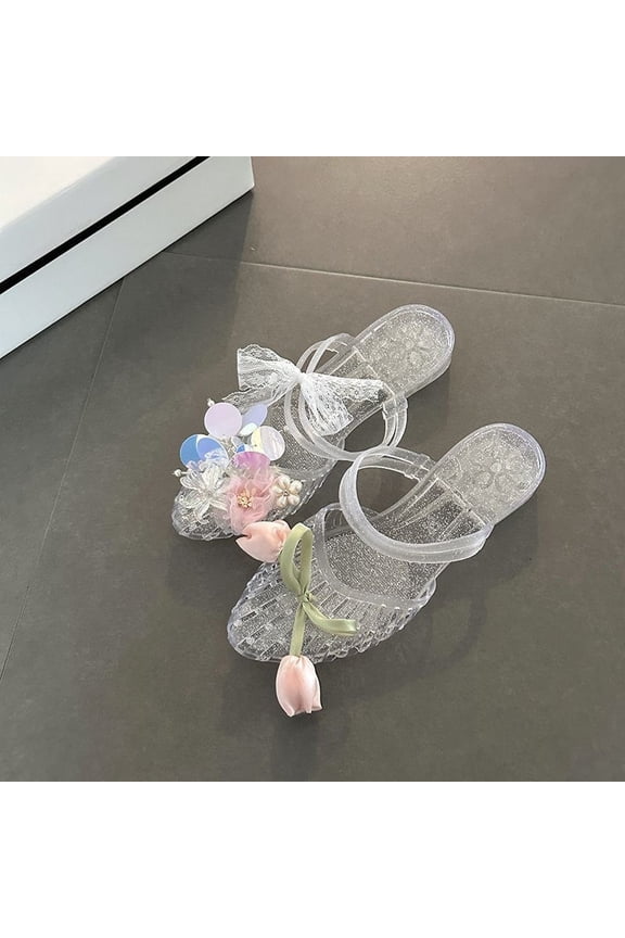 Korean crystal sandals for women, new summer model, non-slip jelly shoes, breathable wedge heel closed-toe sandals, plastic shoes for bathingFashionable and versatile