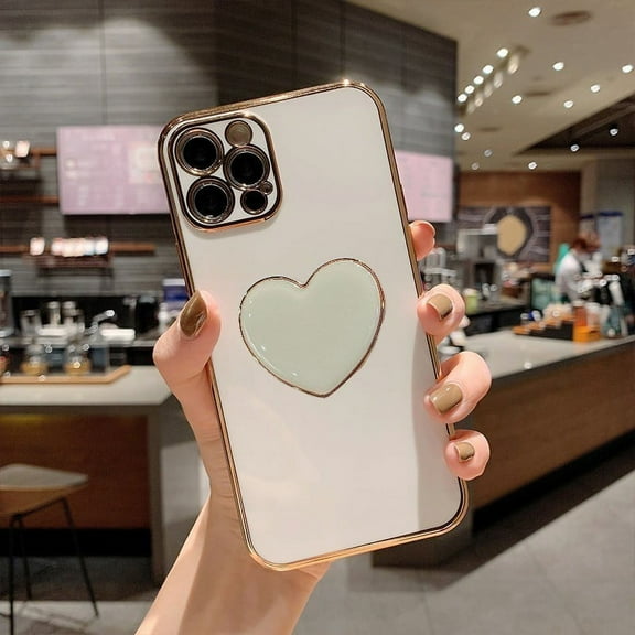 Korean heart holder plating shockproof phone case for iPhone 15 13 14 12 11 pro Max X Xs XR 7 8 plus se 3 anti-drop soft cover