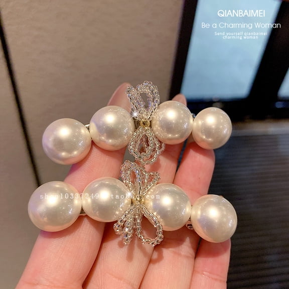 Korean high-end pearl bow hair clip for front flyaways, side bangs clip, hair accessory, duckbill clip for women