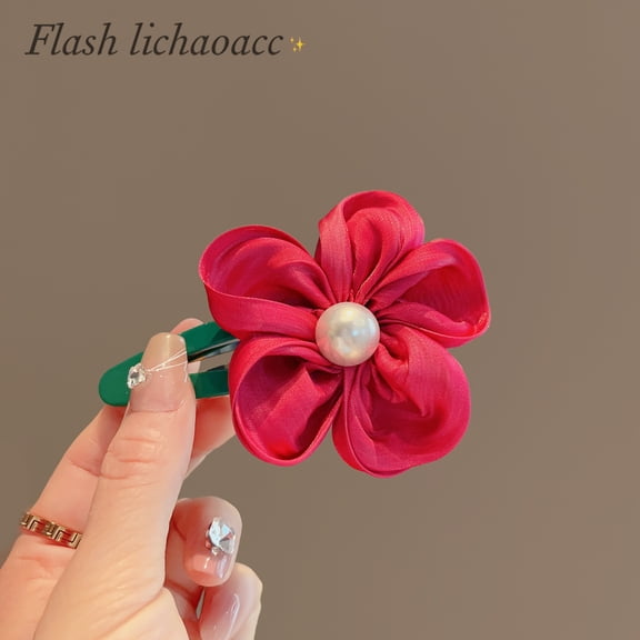 Korean jewelry French sweet princess style red flowers Mori fairy bangs bangs color clash hairpin girl duckbill clip