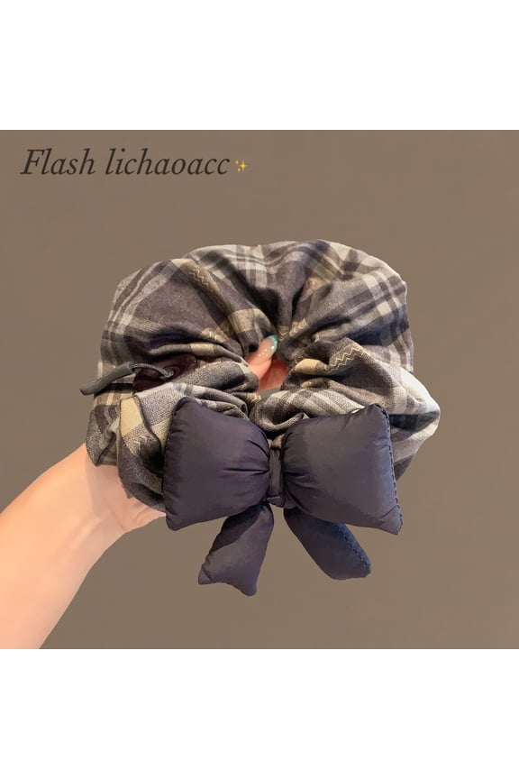 Korean new plaid bow hair band senior sense buttons large intestine hair band high pony tail hair tie hair rope female