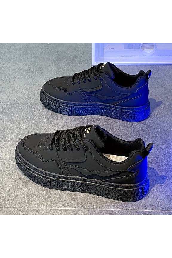 Korean-style Minimalist Thick-Soled Platform Shoes, Men's All-Black Casual Shoes for Daily Wear, Caramel Color Trendy Flat Shoes