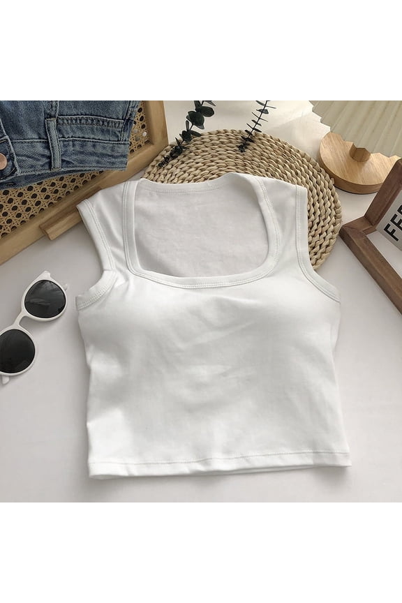 Korean-style Wide Shoulder Vest Women's Solid Color Square Collar Comfortable All-match One-piece Bottoming Top with Chest Pad