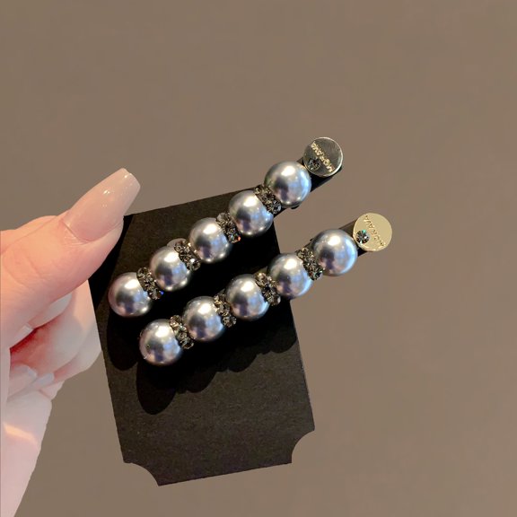 Korean version exquisite gun gray bead rhinestone hair clip temperament, broken hair bangs clip, women's new style temperament, duckbill clip pair clip