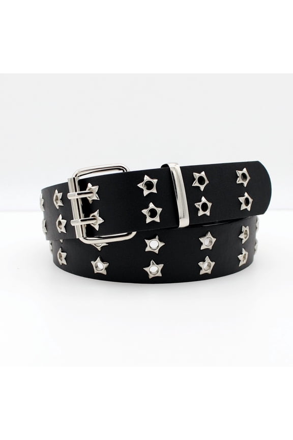 Korean version hollow punk casual belt women's fashion star gas eye decoration hip hop double row belt women's gift