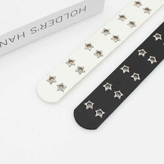 Korean version hollow punk casual belt women's fashion star gas eye decoration hip hop double row belt women's gift