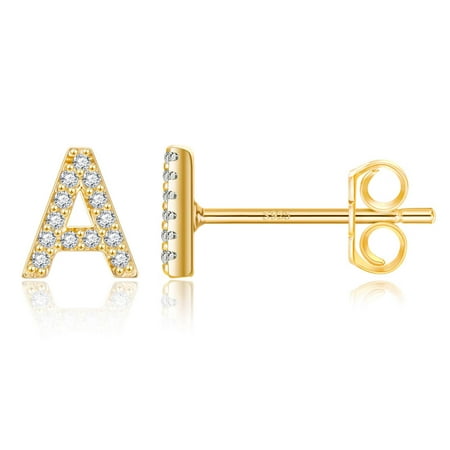 Turandoss Initial Stud Earrings for Girls 14K Rose Gold Plated S925 Sterling Silver Post CZ Alphabet Letter Stud Earrings for Women Baby Girls