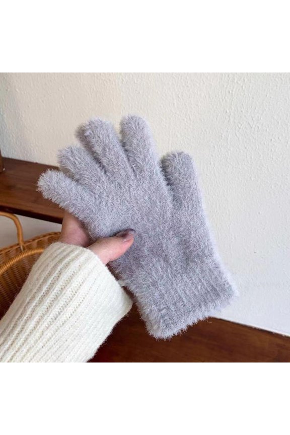 Korean version winter gloves imitation mink fur gloves, new solid color sweet ins plush warm gloves for cycling and cold protection