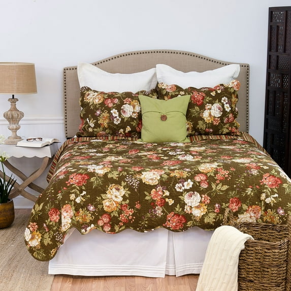 Koren Floral Flowers Full/Queen Quilt Reversible Bedspread
