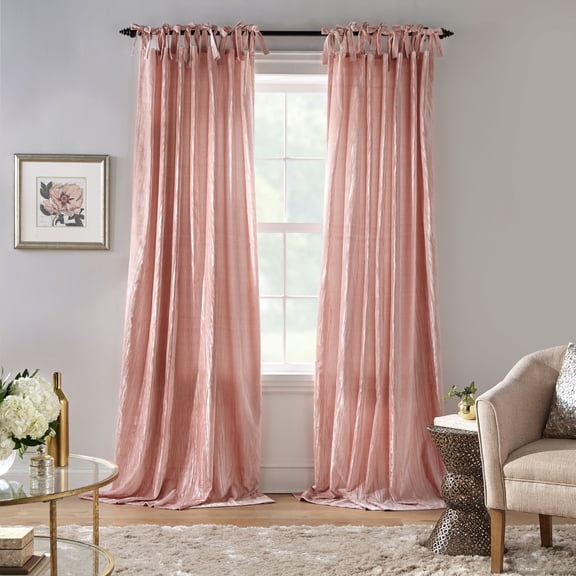 Threadmade Korena Tie-Top Crushed Velvet Window Curtain, Blush - 52"W x 84"L