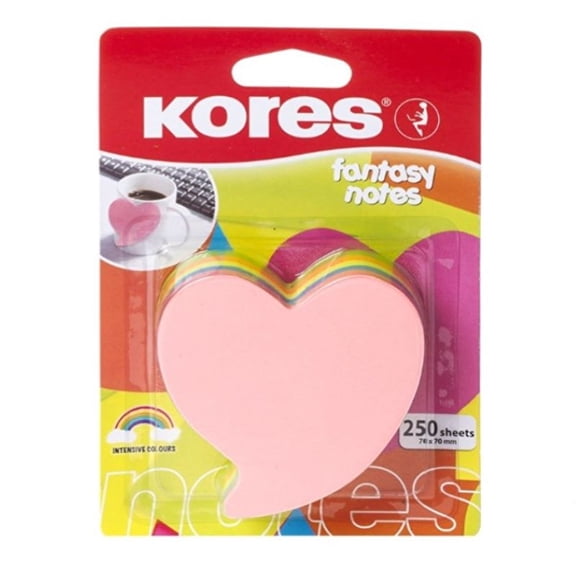 Kores Fantasy Heart Shaped Sticky Note Paper 250 Sheets 70 x 70 mm