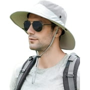 Koreshion Mens Womens Sun Hat Wide Brim Breathable Mesh UPF 50+ Waterproof Fishing Hat Safari Hat Foldable Boonie Cap Light Gray