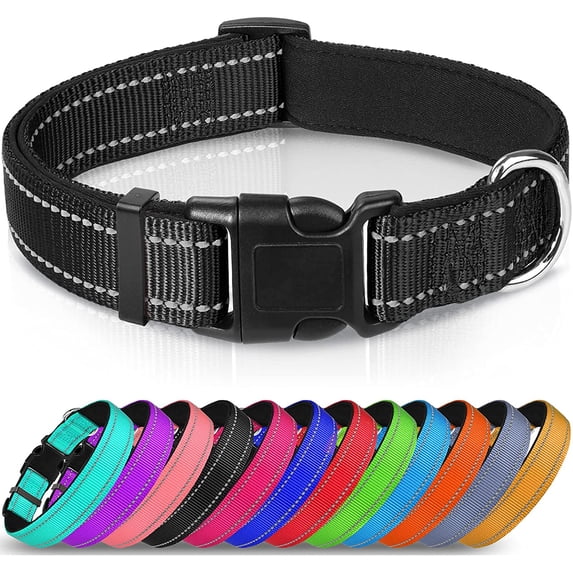 Koreshion Reflective Dog Collar,Soft Neoprene Padded Breathable Nylon Pet Collar Adjustable for Medium Dogs, Black, XL
