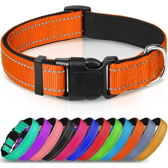 Koreshion Reflective Dog Collar,Soft Neoprene Padded Breathable Nylon Pet Collar Adjustable for Medium Dogs, Orange, L
