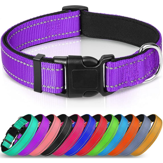 Koreshion Reflective Dog Collar,Soft Neoprene Padded Breathable Nylon Pet Collar Adjustable for Medium Dogs, Purple, XL