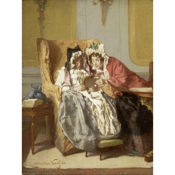 Korff Two Ladies Examining A Little Painting Extra Large XL Wall Art Poster Print