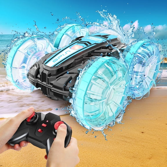 Korffe Remote Control Car, Amphibious RC Cars Toys Ages 5-7, 4WD RC Boat, Waterproof 360 Rotating RC Monster Truck Stunt Car, Christmas Birthday Gifts Toys Ages 8-13, Water Beach Pool Toy Y101