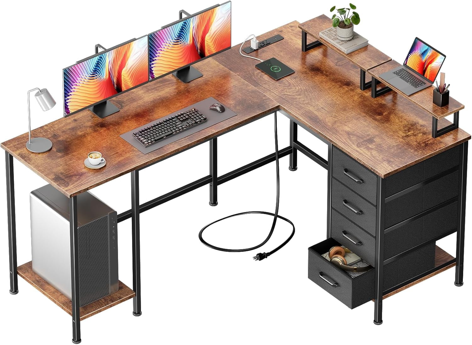 Korfile 59 inch L Shaped Computer Desk with Power Outlets, Home Office ...