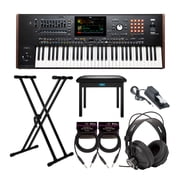 Korg 61-Key Pa5X Professional Arranger Bundle with Adjustable Keyboard Stand, Flip-Top Bench, Closed-Back Headphones, Sustain Pedal, and 1/4 Inch TS Cables 7 Items