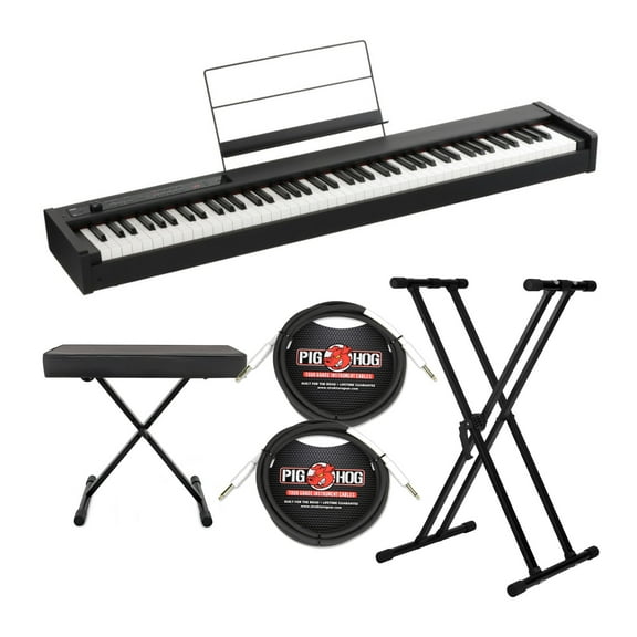 Korg D1 88-Key Digital Piano Bundle with Keyboard Bench, X Keyboard Stand, and Cables (2-Pack)