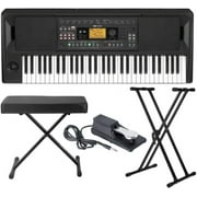 Korg EK-50 Entertainer Keyboard with MR DJ Adjustable X Style Keyboard Bench, Adjustable Keyboard Stand, and Pedal Bundle 4 Items