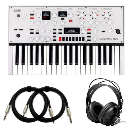 Korg KingKORG Neo 37-Key Virtual Analog Synthesizer Bundle with Closed-Back Headphones and Cables (4 Items)