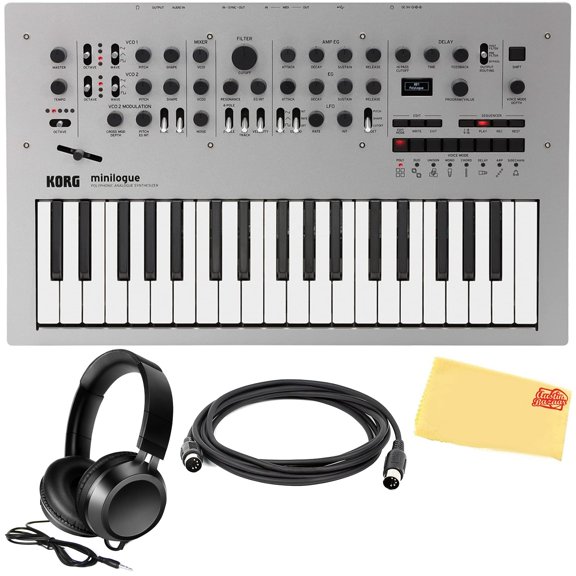 Korg Minilogue Polyphonic Analog Synthesizer Bundle with MIDI Cable, Headphones, and Austin Bazaar Polishing Cloth