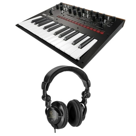 Korg Monologue 25-Key Monophonic Analog Synthesizer, Black with H&A Closed-Back Studio Monitor Headphones