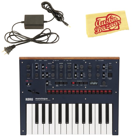 Korg Monologue Monophonic Analog Synthesizer - Blue Bundle with Power Supply and Austin Bazaar Polishing Cloth