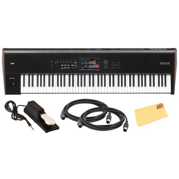 Korg Nautilus 88-Key Performance Synth w/ Aftertouch Bundle with Sustain Pedal, MIDI Cables, and Austin Bazaar Polishing Cloth