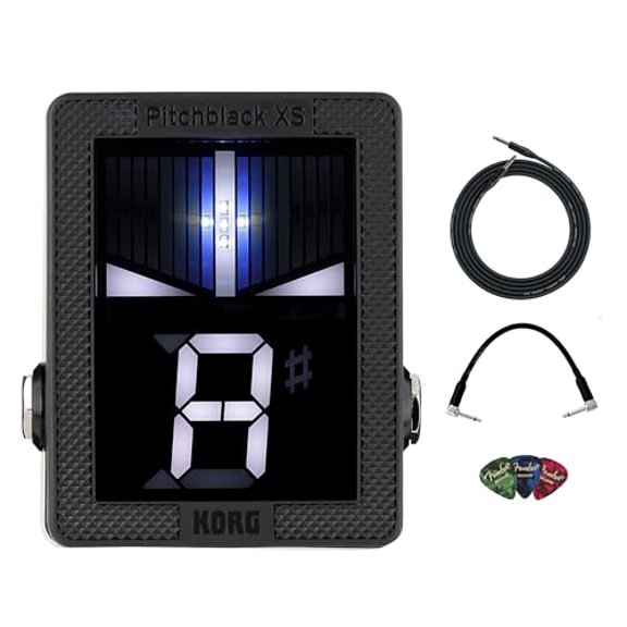 Korg Pitchblack XS Chromatic Pedal Tuner Bundle with Instrument Cable, Patch Cable, and Picks