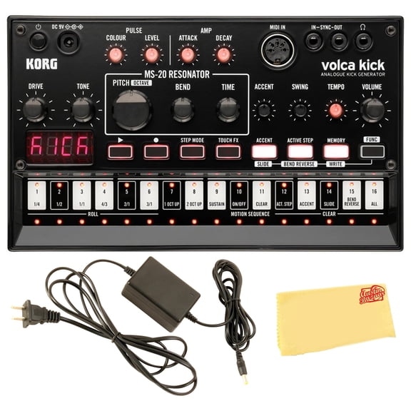 Korg Volca Kick Analogue Kick Generator Bundle with Power Supply and Austin Bazaar Polishing Cloth