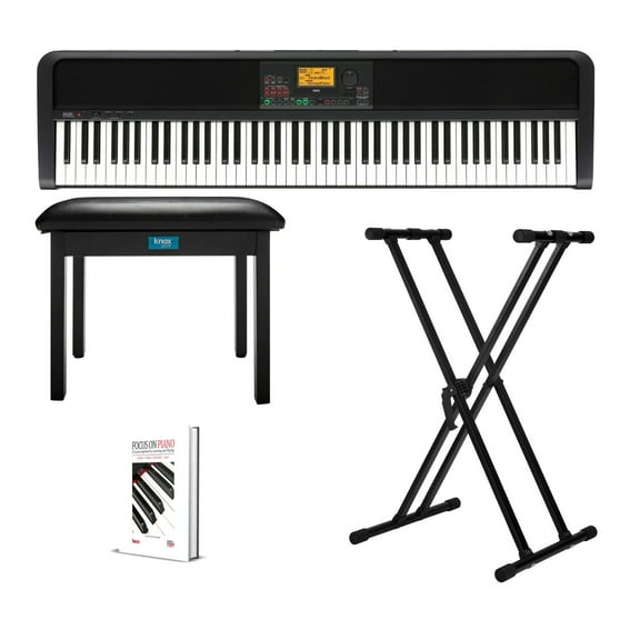 Korg XE20 88-Key Natural-Touch Digital Ensemble Piano Bundle with Keyboard Stand, Piano Bench, and Learning Book/CD (4 Items)