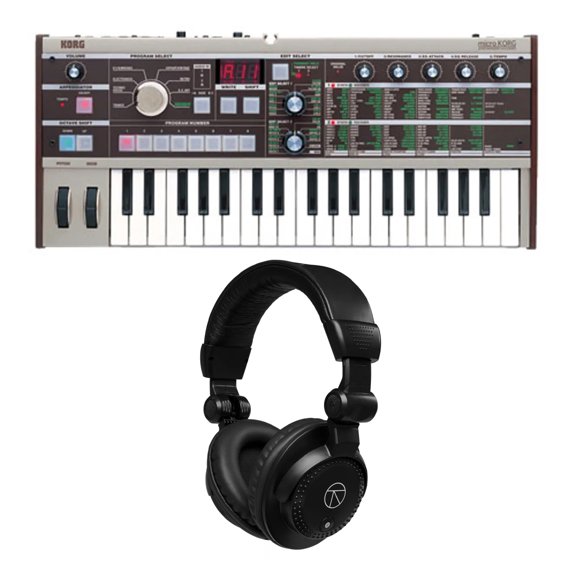 Korg microKORG 37-Key Synthesizer and Vocoder, Analog Modeling Synthesizer with H&A Versa Professional Field and Studio Monitor Headphones