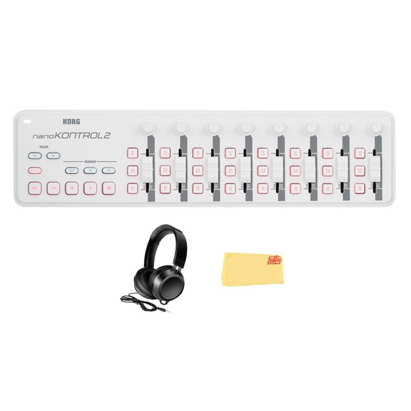 Korg nanoKONTROL2 Slim-Line USB Controller - White Bundle with Headphones and Austin Bazaar Polishing Cloth