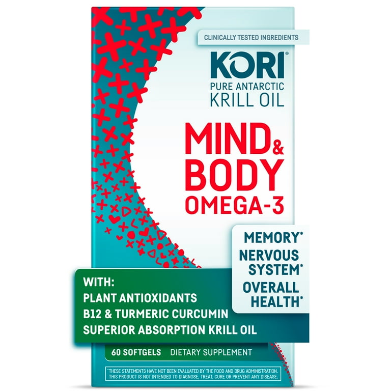 Kori Krill Mind Body Supplement for Memory Attention Overall Health with Omega 3 60 Count