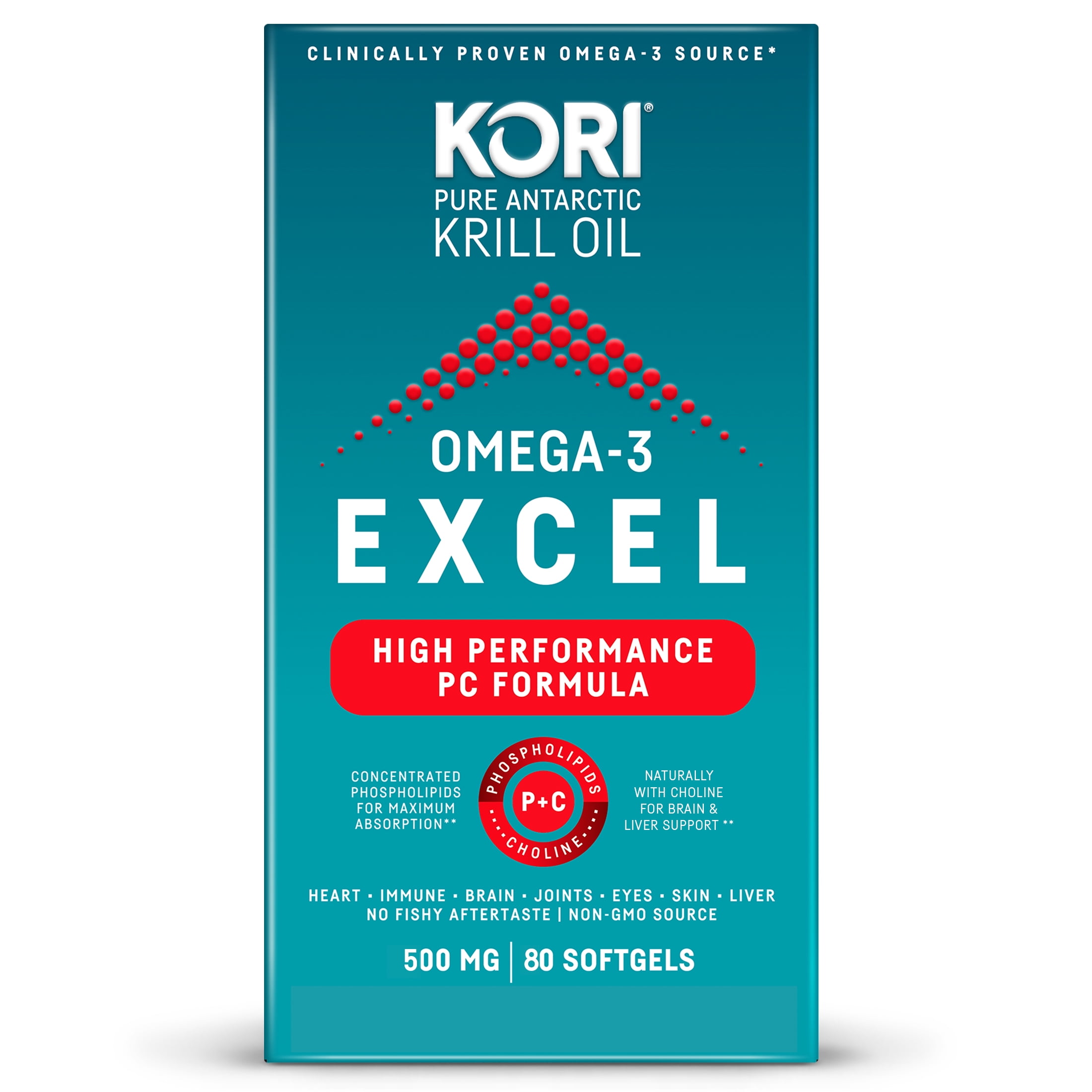 Kori Krill Oil 500mg Omega-3 Excel Supplements, 80 softgels