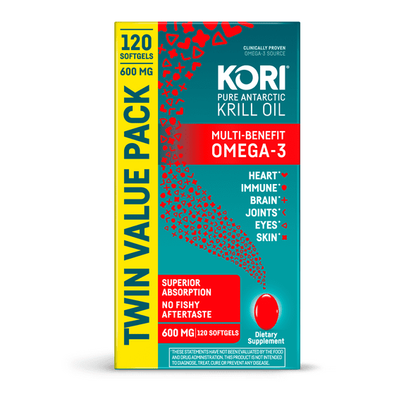 Kori Krill Superior Absorption, Omega-3 Supplement for Overall Health, 120 Count, Twin Pack