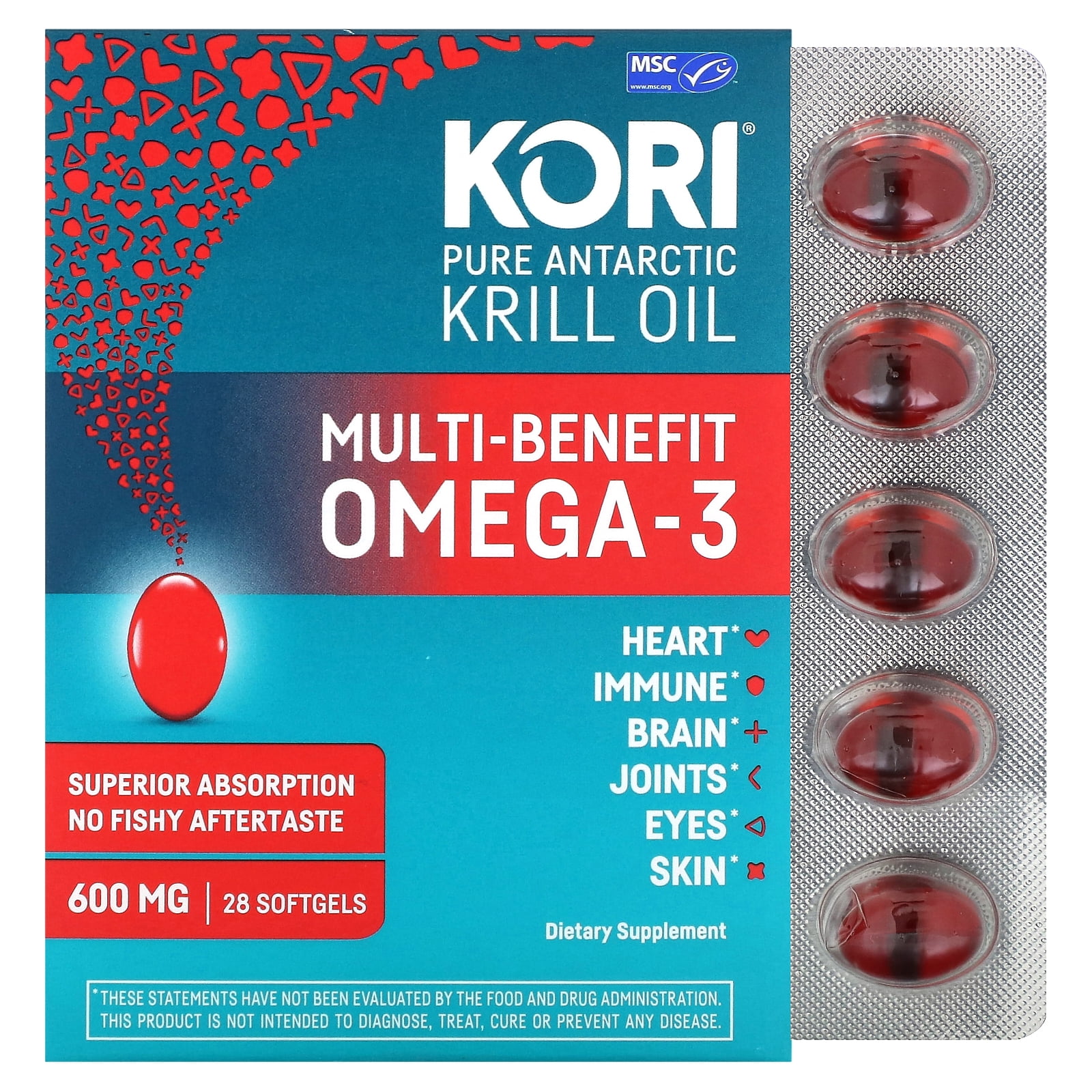 Kori Pure Antarctic Krill Oil, MultiBenefit Omega3, 600 mg, 28