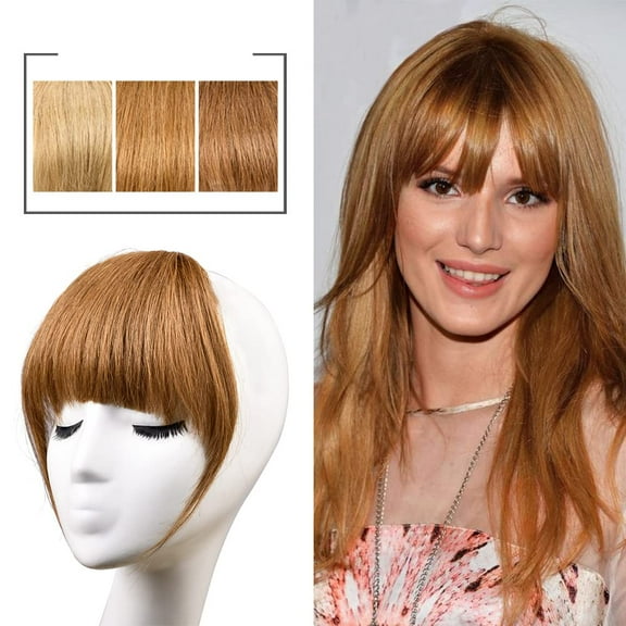 KoriKoli Clip in Bangs 100% Remy Human Hair Extensions Clip on Fringe Air Bangs with Nice Net Natural Flat Neat Bangs with Temples One Piece Hairpiece Straight Dark Brown for Women