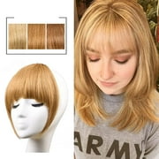 Korikoli Clip in Bangs 100% Remy Human Hair Extensions Clip on Fringe Air Bangs with Nice Net Natural Flat Neat Bangs with Temples One Piece Hairpiece Straight Ginger Blonde for Women