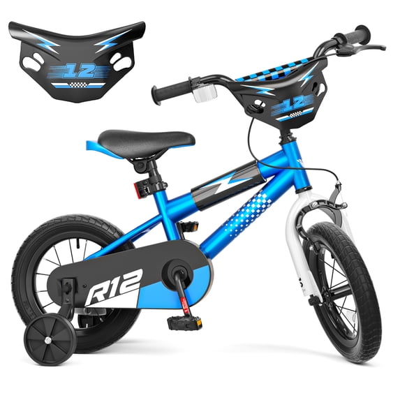 Korimefa 12 inch Kids Bike for Boys Ages 3-6 Years Children, Toddler Bike with Training Wheels, Dual Brakes, Easy Assembly,BMX Style Training Bicycle,Blue White