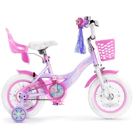 Korimefa 12 inch Girls Kids Bike Ages 3-6 Years Old Children, Toddler Bike with Training Wheels, Perfect for Beginner Riders Learning to Ride, Easy to Assemble, Purple