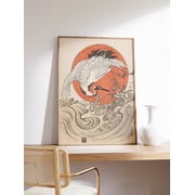 Korin Cranes Woodblock Poster, Unframed Paper Poster 8x10in