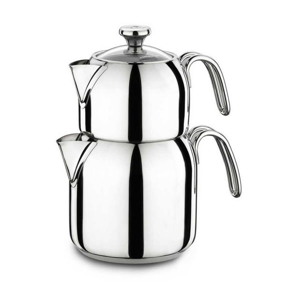 Korkmaz A047 Alia Turkish Teapot Set for Stovetop, 18/10 Stainless Steel Double Tea Maker with Heat Resistant Handles, Samovar Style Tea Kettle with 30 Oz (900ml) &67.7Oz(2000ml)