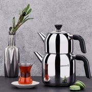 Korkmaz A079-01 Kappa Turkish Teapot for Stovetop, 18/10 Stainless Steel Double Tea Maker with Bakalite Handles, Samovar Style Tea Kettle with 44 Oz 1300ml & 101.5 Oz 3000ml
